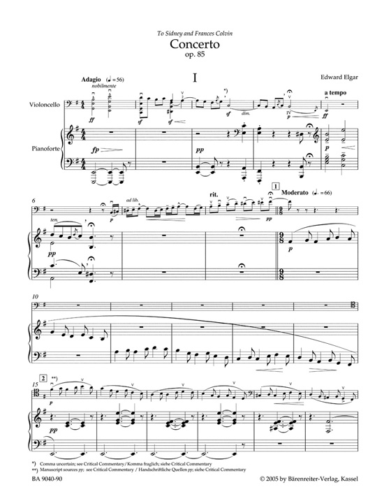 Edward Elgar Concerto in E Minor for Violoncello and Orchestra Op.85 Arrangement for Violoncello and Piano