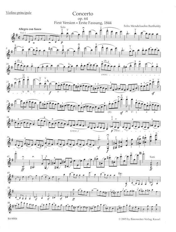 Mendelssohn Bartholdy Concerto in E minor for Violin and Orchestra Op. 64 (1844／1845) Piano Reduction