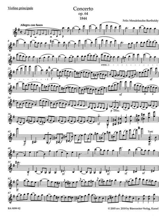 Mendelssohn Bartholdy Concerto in E minor for Violin and Orchestra Op. 64 (1844) Piano Reduction