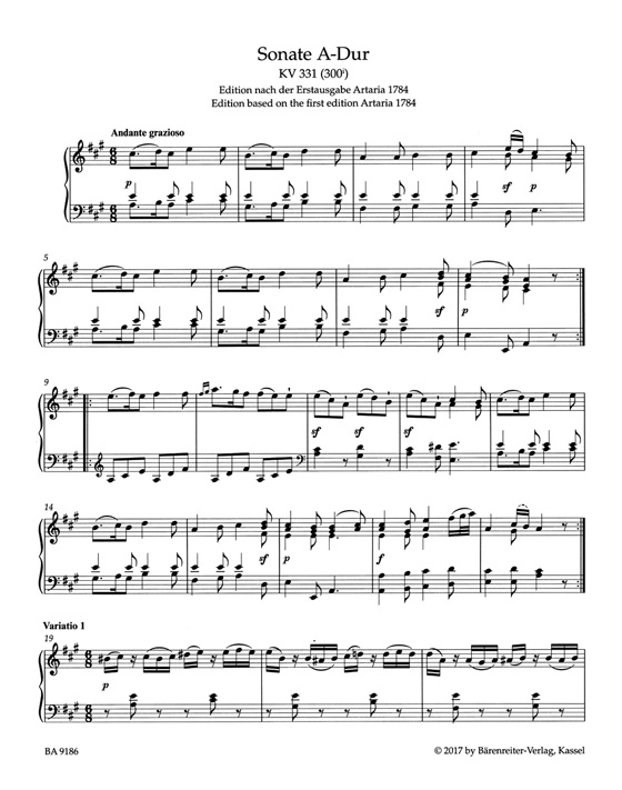 Mozart Sonatain A major (with the Rondo "Alla Turca") for Piano KV 331 (300i)