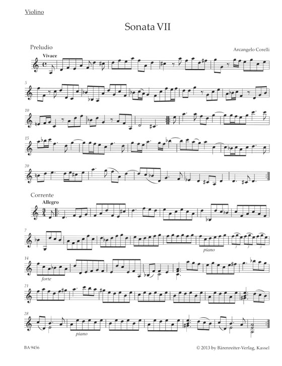 Corelli Sonaten für Violine und Basso continuo／Sonatas for Violin and Basso continuo Volume 2 Op. 5, Ⅶ-Ⅻ