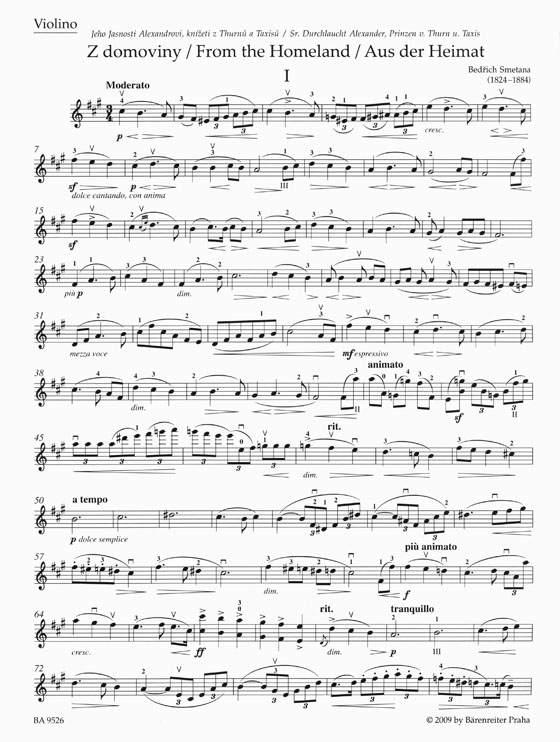 Smetana From the Homeland Two Duets for Violin and Piano Score and Part