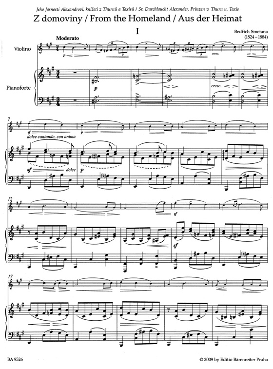 Smetana From the Homeland Two Duets for Violin and Piano Score and Part