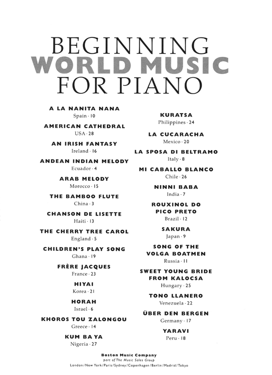 Beginning world music for piano