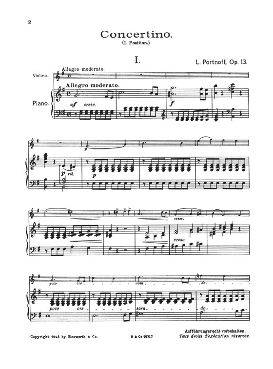 L. Portnoff Concertino in E minor Op. 13 (1st Position) for Violin and Piano