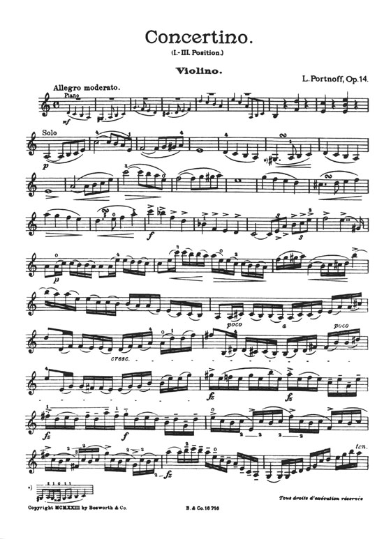 L. Portnoff Concertino in A minor Op. 14 (1st to 3rd Position) for Violin and Piano