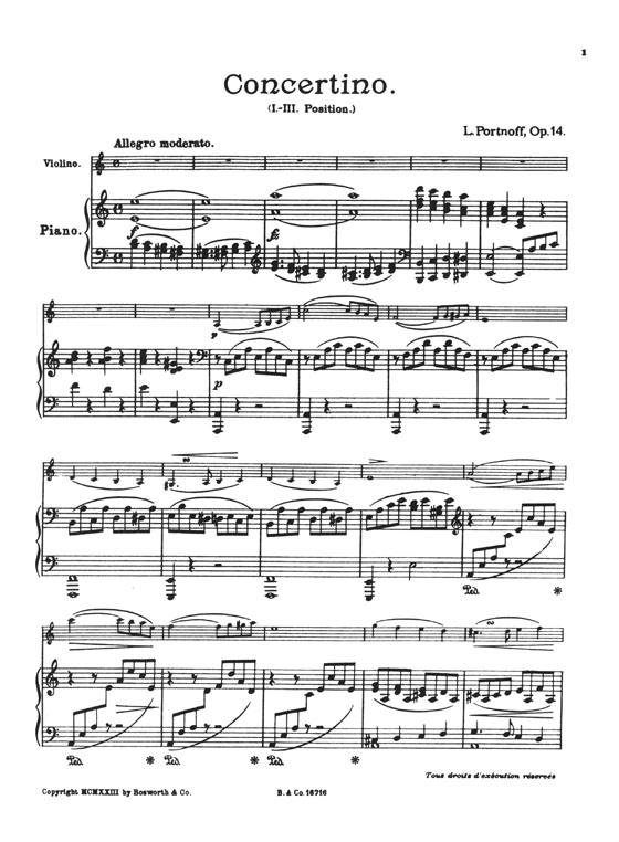 L. Portnoff Concertino in A minor Op. 14 (1st to 3rd Position) for Violin and Piano