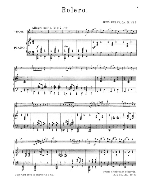 Jeno Hubay Bolero Op.51 No.3 by Violin & Piano