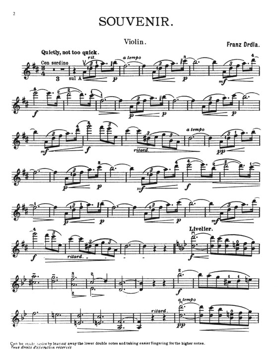 Franz Drdla Souvenir for Violin And Pianoforte