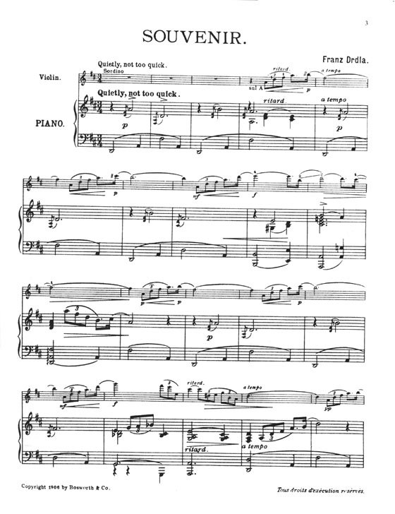 Franz Drdla Souvenir for Violin And Pianoforte