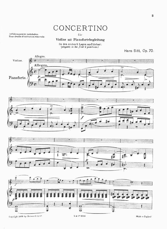 H. Sitt Concertino in A minor Op.70 (1st to 5th Position) for Violin and Piano