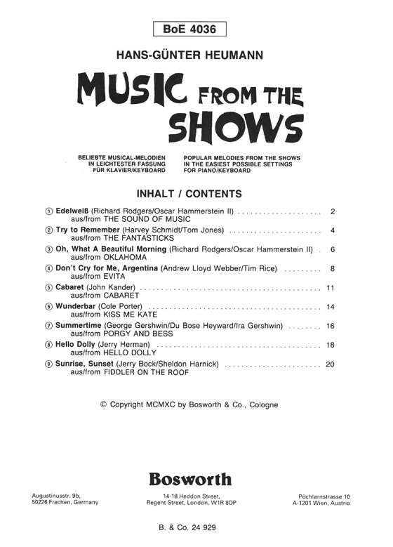 Music From The Shows for Piano Solos