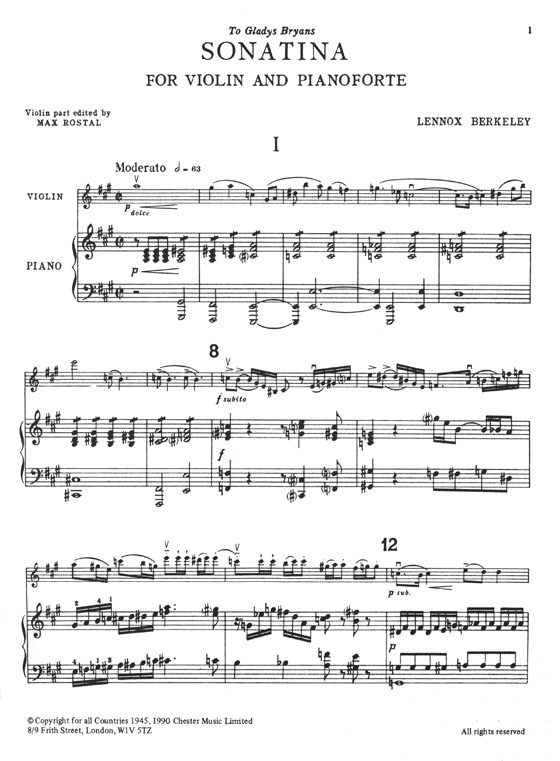 Lennox Berkeley: Sonatina For Violin and Piano