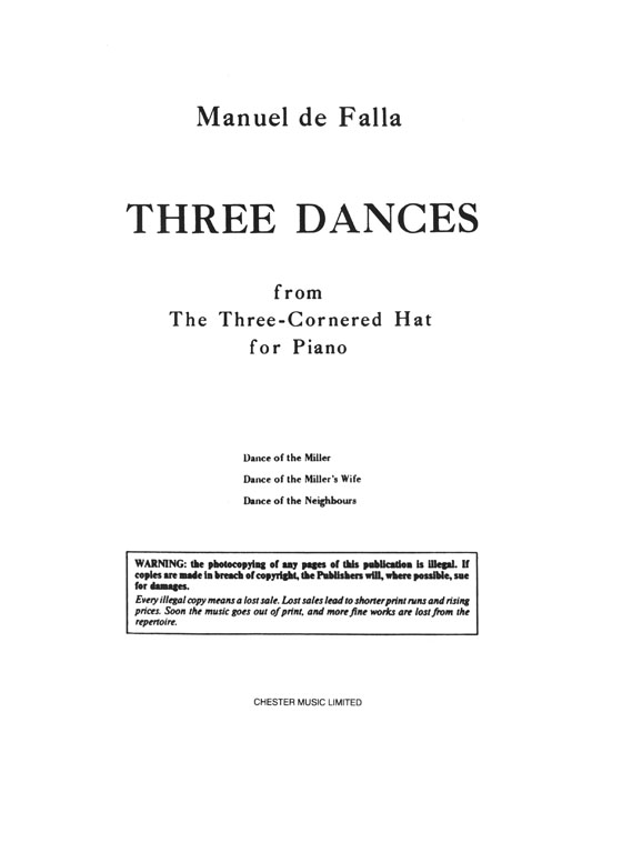 Manuel de Falla Three Dances from The Three-Cornered Hat for Piano