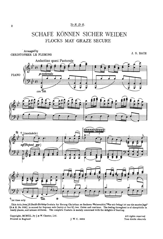 J.S. Bach Flocks May Graze Secure Piano Solo