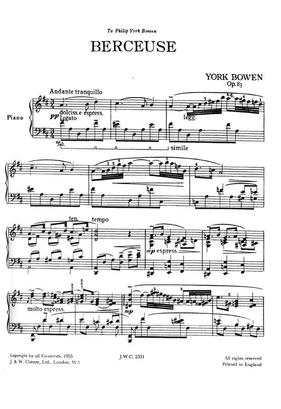 York Bowen Berceuse for Piano