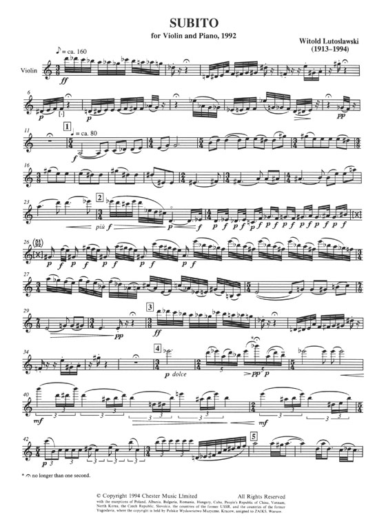 Witold Lutoslawski: Subito For Violin And Piano