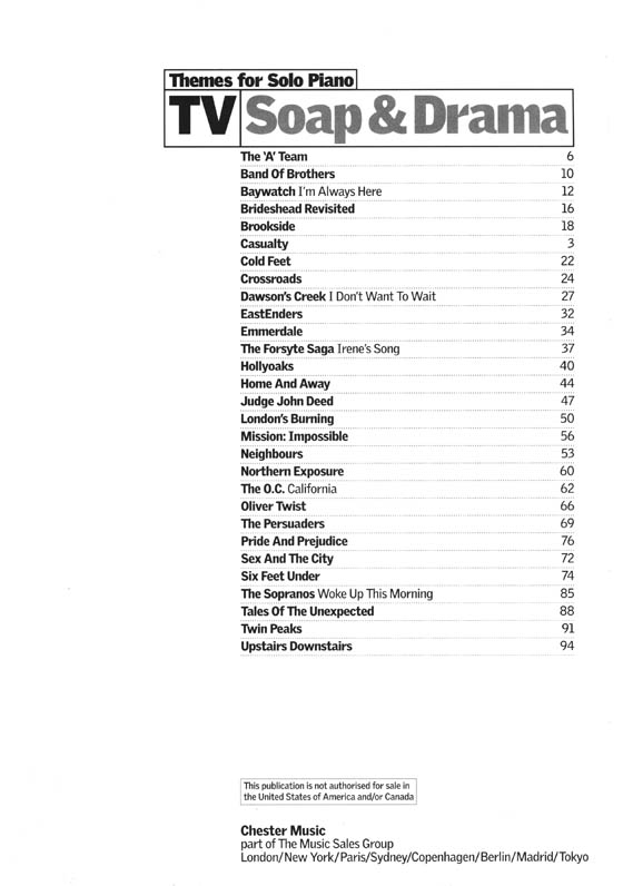 TV Soap & Drama Themes For Solo Piano