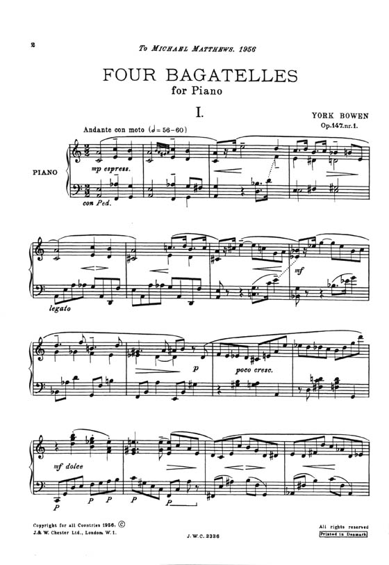 York Bowen Four Bagatelles Opus 147 for Piano