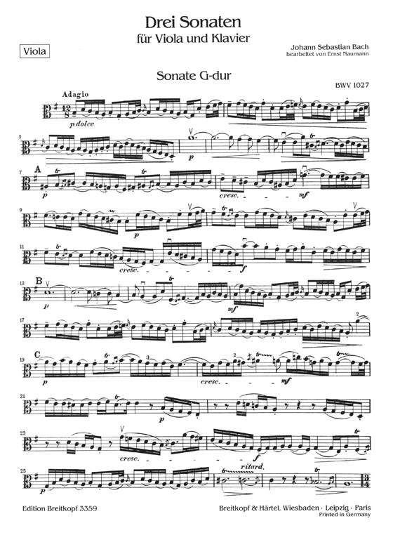 Johann Sebastian Bach Three Sonatas for Viola and Piano BWV 1027-1029