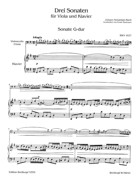 Johann Sebastian Bach Three Sonatas for Viola and Piano BWV 1027-1029