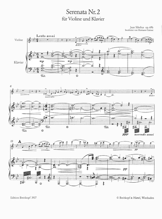 Jean Sibelius Serenata Nr.2 für Violine und Klavier g-moll Op. 69b