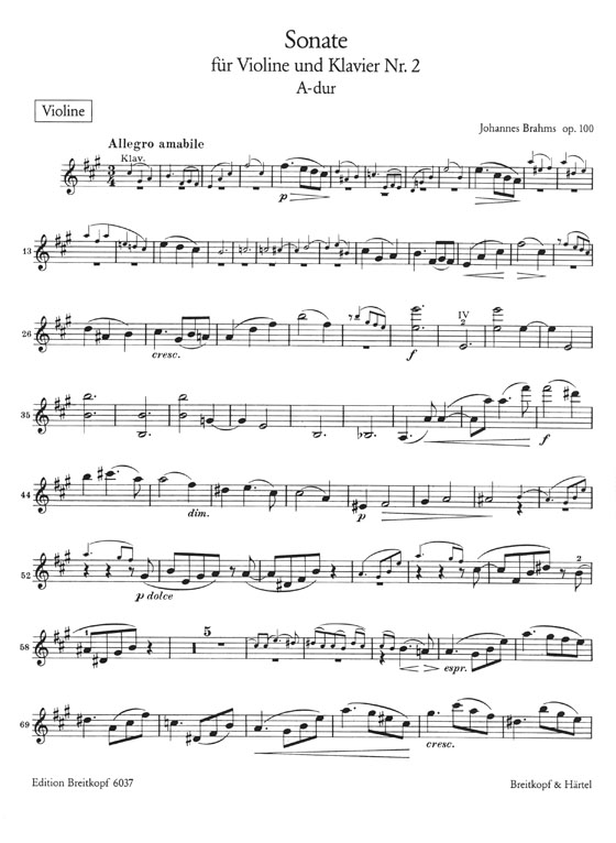 Johannes Brahms Sonate für Violine und Klavier Nr. 2 A-dur Op. 100