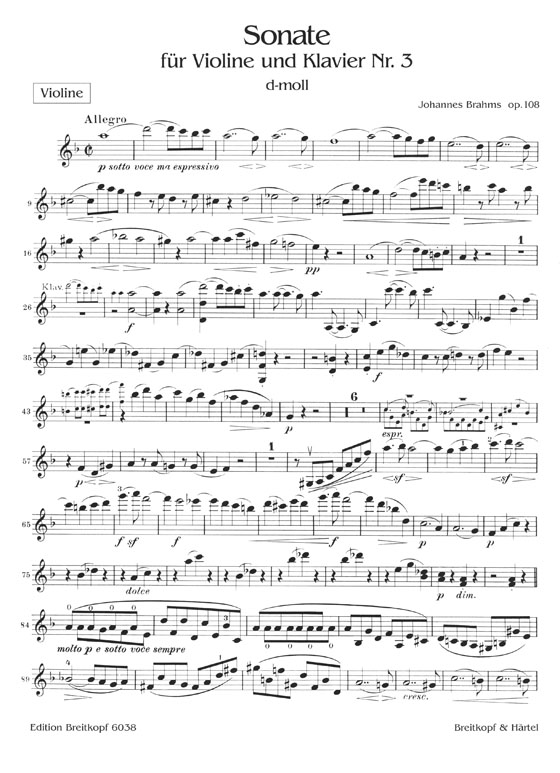Johannes Brahms Sonate für Violine und Klavier Nr. 3 d-moll Op. 108