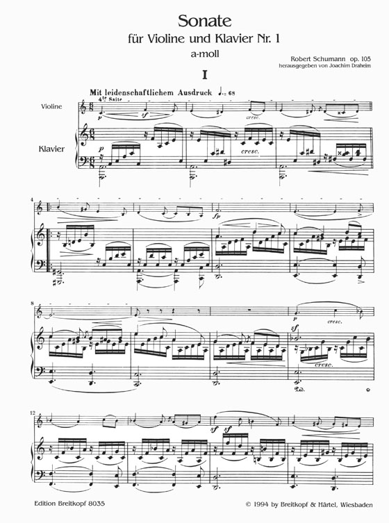 Schumann Sonate für Violine und Klavier Nr. 1 a-moll Op. 105