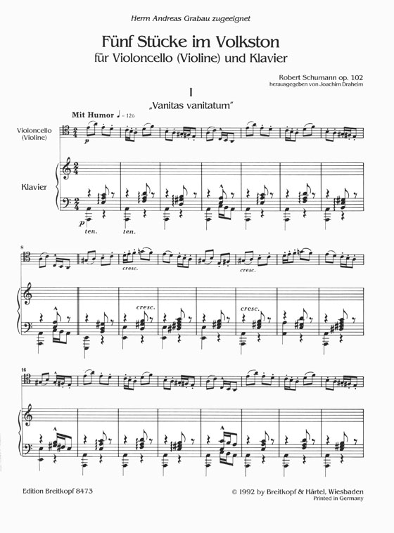Robert Schumann Fünf Stücke im Volkston für Violine und Klavier Op. 102