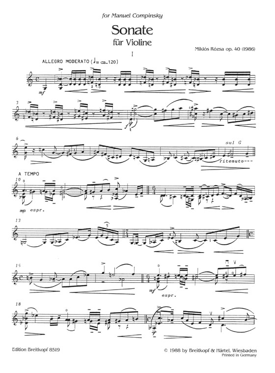 Miklós Rózsa Sonata Op. 40 für Violine