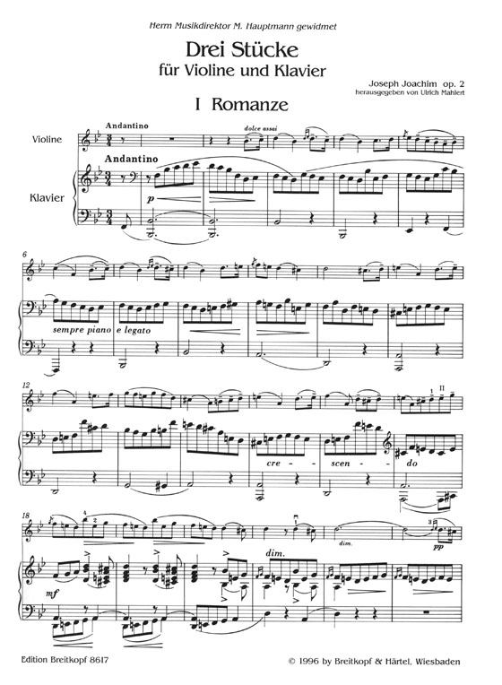 Joseph Joachim Drei Stücke Op. 2 für Violine und Klavier
