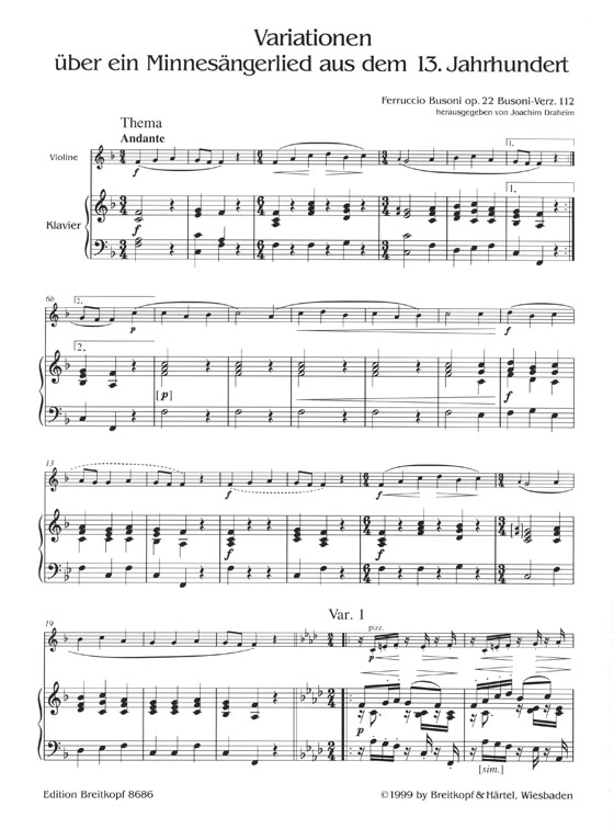 Busoni Variationen über ein Minnesängerlied für Violine und Klavier Op. 22