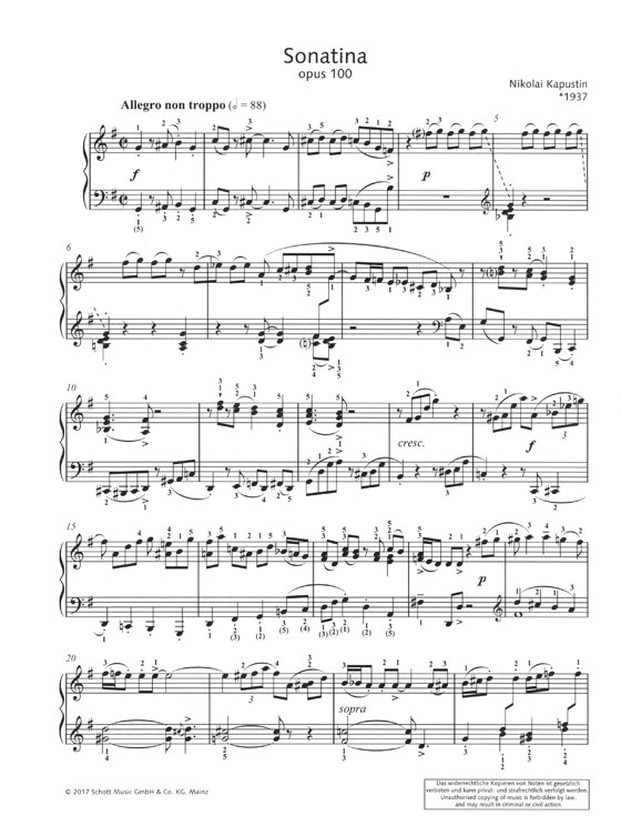 Kapustin Sonatina Opus 100 for Piano