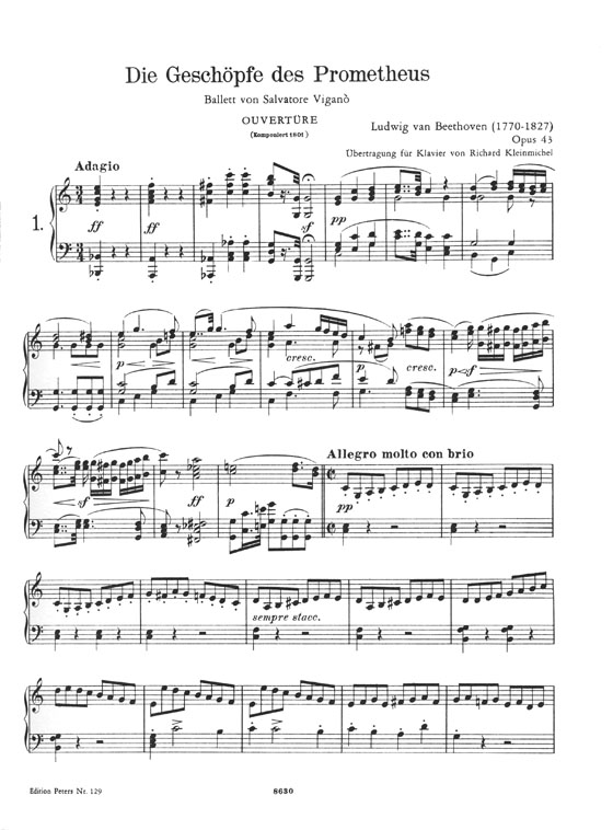Beethoven Ouvertüren Übertragung für Klavier zu 2 Händen (Kleinmichel)