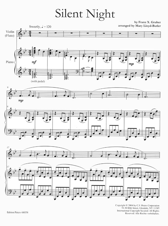 Silent Night Arranged for Violin (Flute) and Piano by Mary Lloyd-Butler