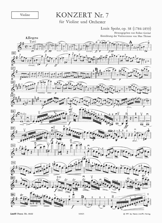 Spohr Konzert Nr. 7 E minor Violin und Orchester Ausgabe für Violine und Klavier