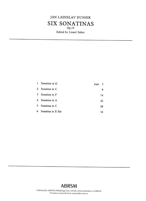 J. L. Dussek: Six Sonatinas, Op.19 Easier Piano Pieces No.12