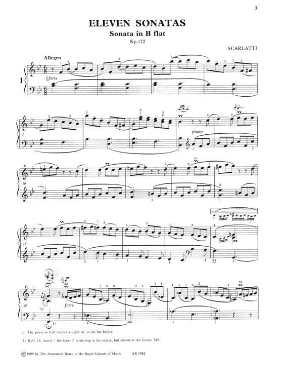 Scarlatti Eleven Sonatas Easier Piano Pieces No.66