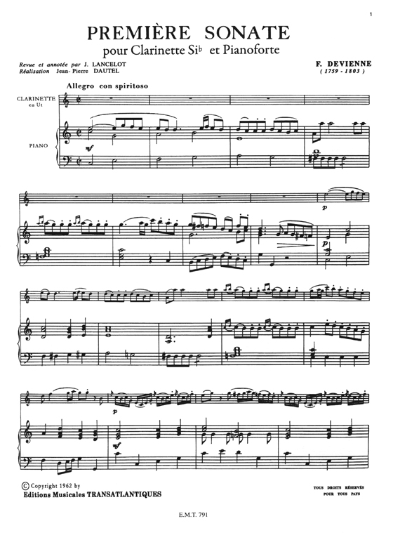 F. Devienne: Première Sonate pour Clarinette si b et Piano-forte