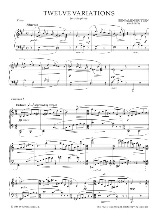 Benjamin Britten Twelve Variations (1931) for Piano