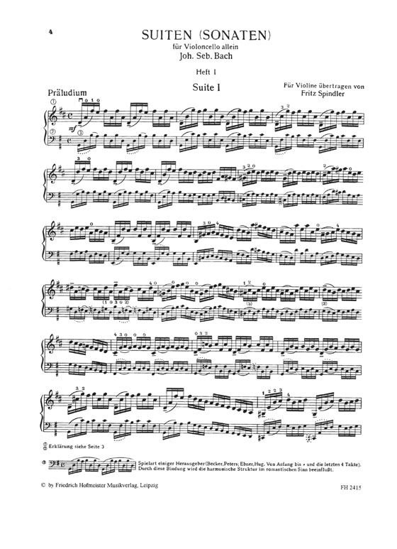 Bach Suiten für Violoncello allein für Violine übertragen Heft 1