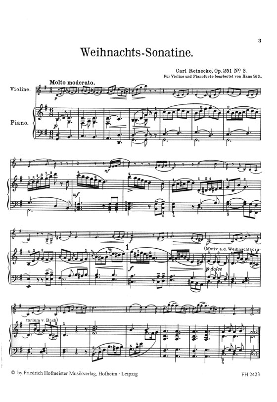 Carl Reinecke Weihnachts-Sonatine Op. 251 Nr. 3 für Violine und Klavier