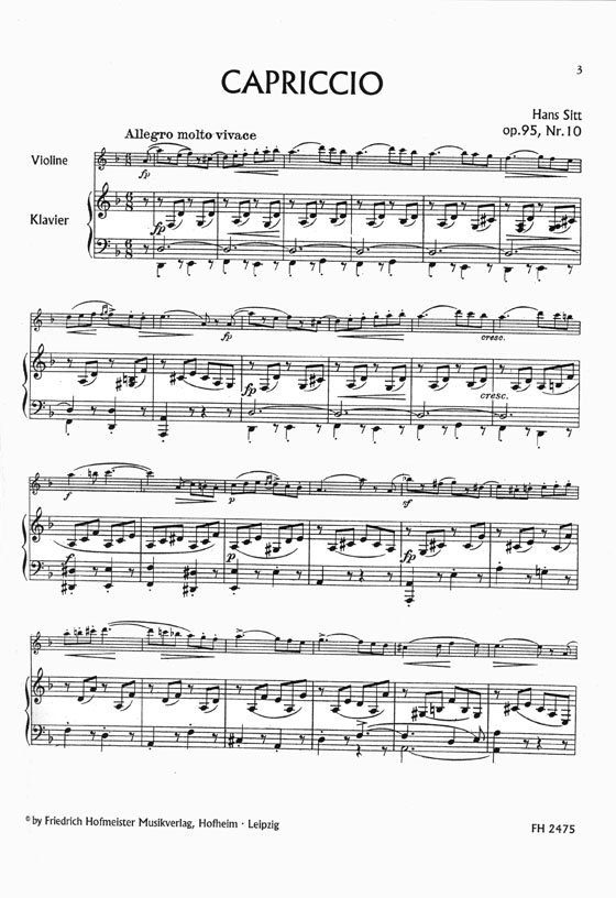 Hans Sitt Capriccio und Bolero für Violine und Klavier Op. 95, Nr. 10 und 12