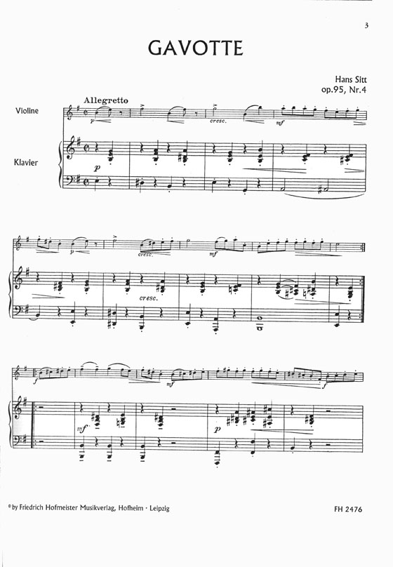 Hans Sitt Gavotte und Perpetuum Mobile für Violine und Klavier Op. 95, Nr. 4 und 5