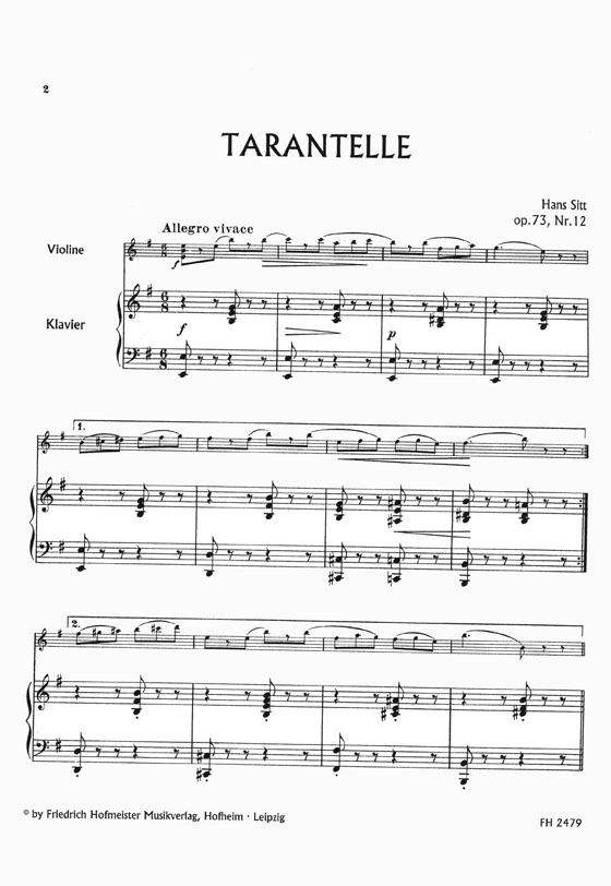 Hans Sitt Tarantelle für Violine und Klavier Op. 73, Nr. 12