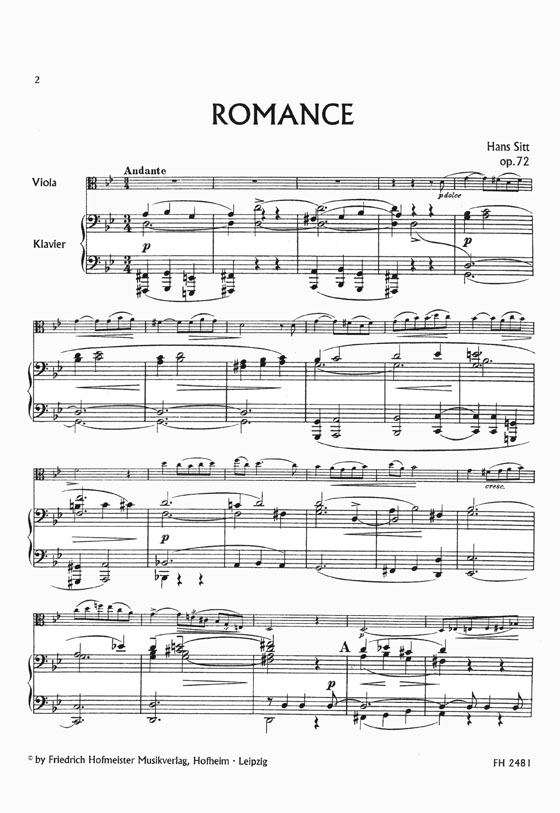 Hans Sitt Romance für Viola und Klavier Op. 72