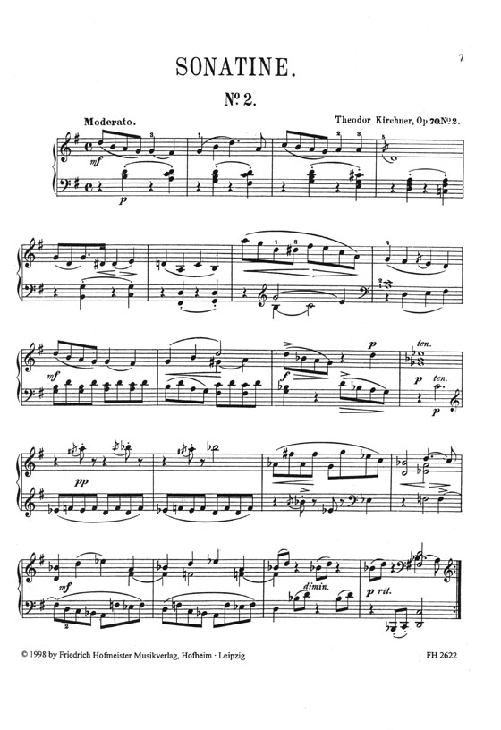 Fünf Sonatine für Klavier von【Theodor Kirchner】Op. 70 Sonatine Nr. 2, G-Dur