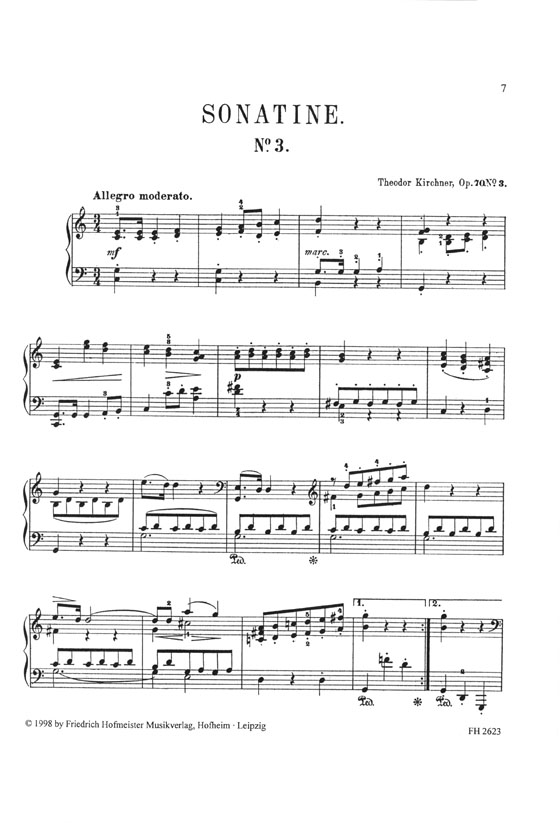 Fünf Sonatine für Klavier von【Theodor Kirchner】Op. 70 Sonatine Nr. 3, C-Dur