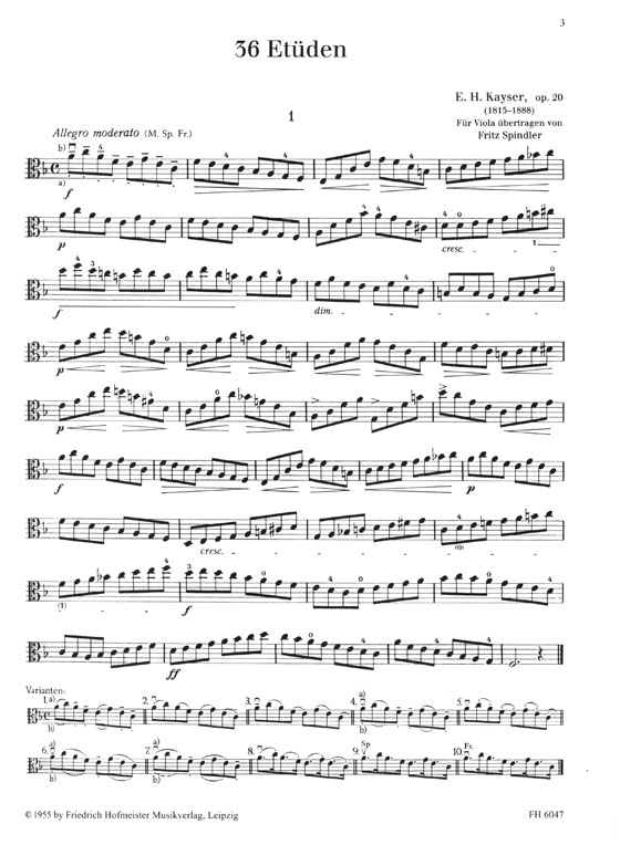 Kayser 36 Etüden Op.20 für die Violine für Viola übertragen von Fritz Spindler (中提琴)
